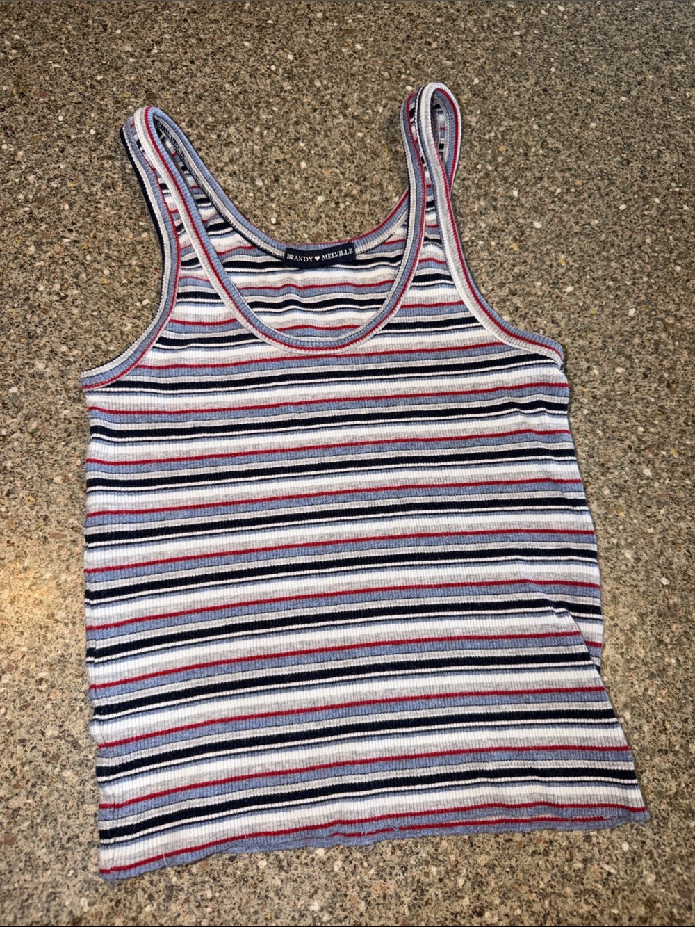 Brandy Melville White, Navy & Red Striped Ribbed Tank